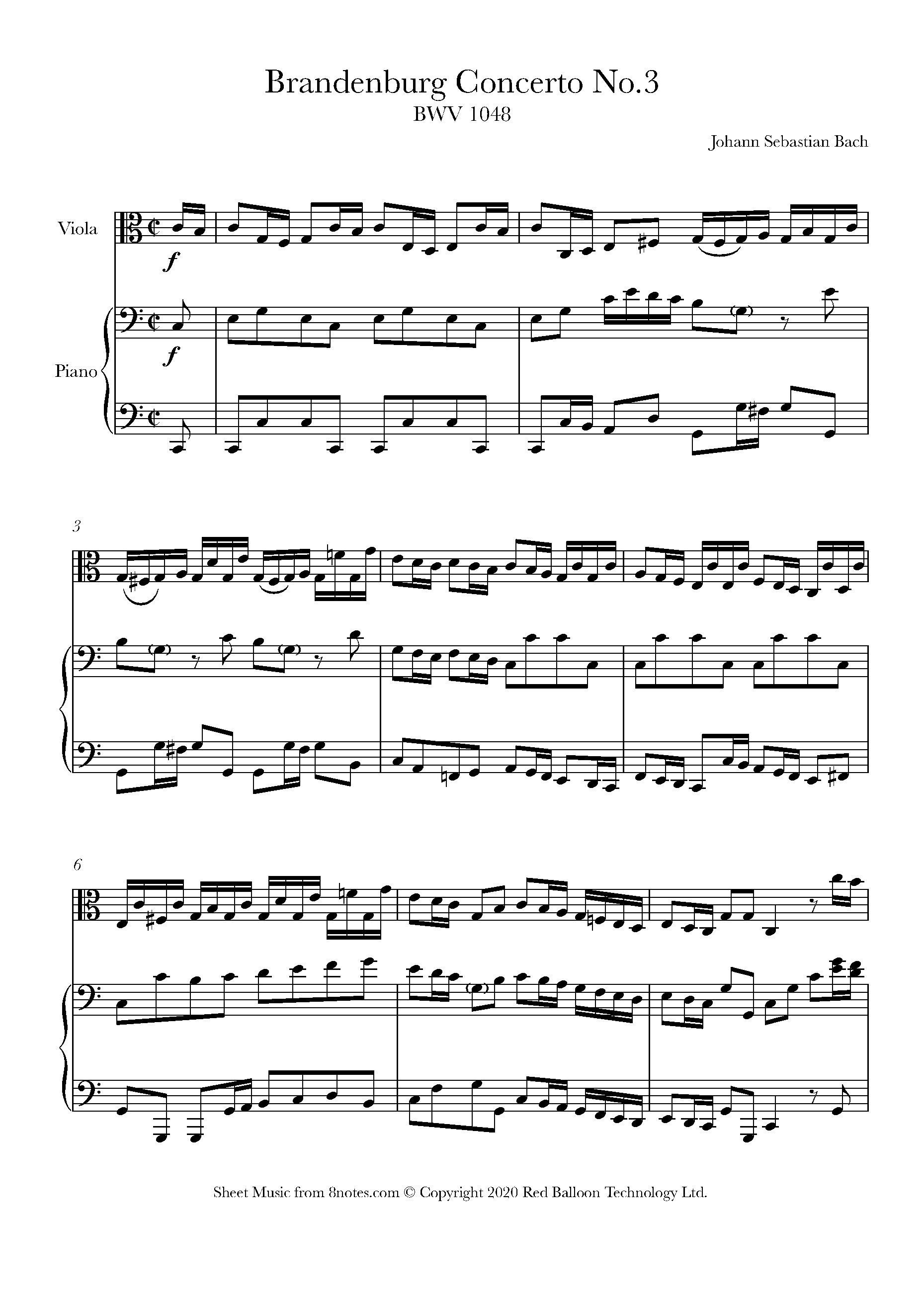 Bach - Bach Brandenburg Concerto No.3, 1st Movement, BWV 1048 Sheet ...