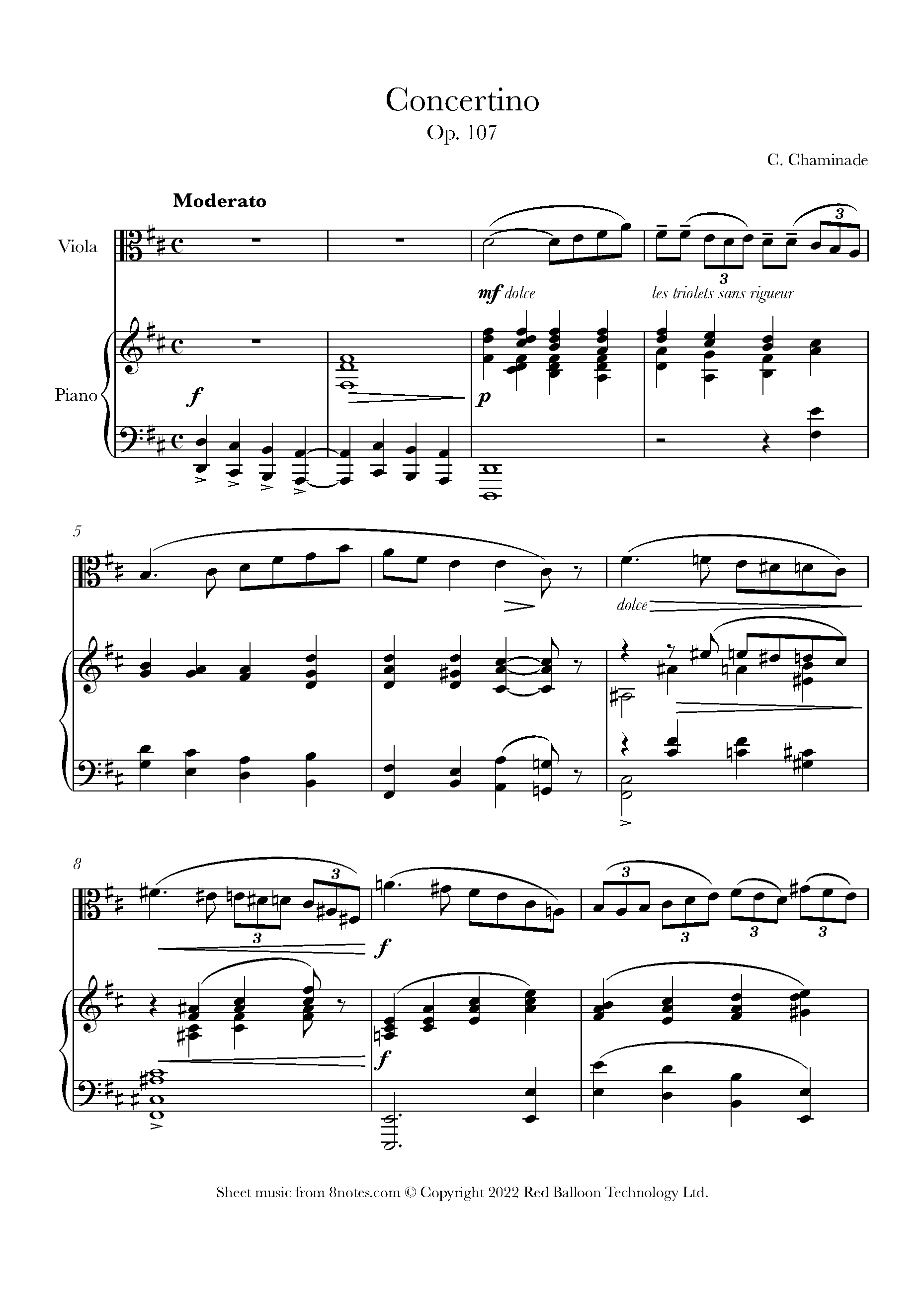 ﻿Chaminade - Concertino Op. 107 Sheet music for Viola - 8notes.com