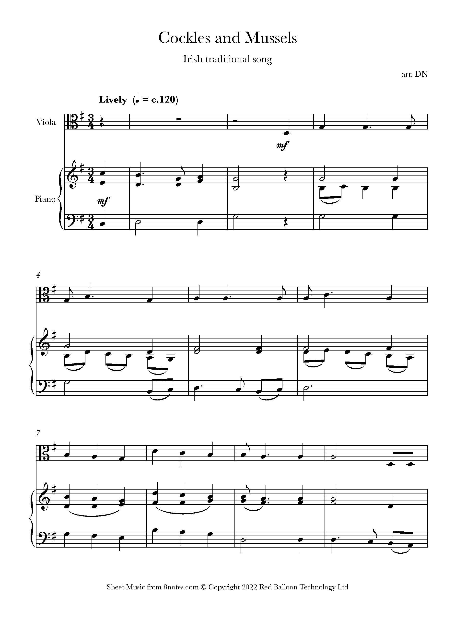 Cockles and Mussels Sheet music for Viola - 8notes.com