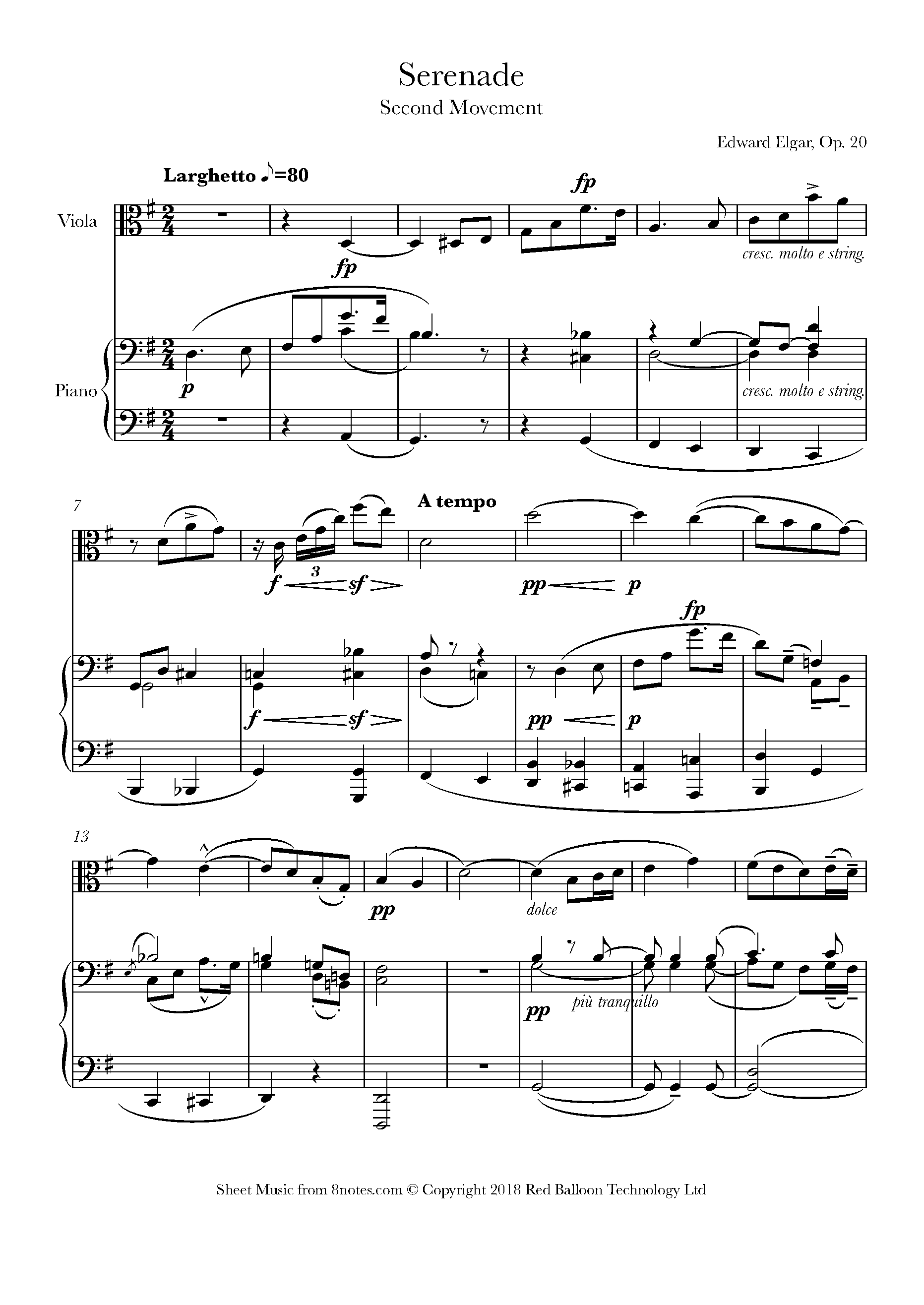 Elgar Serenade Op.20 2nd mvt. Sheet music for Viola