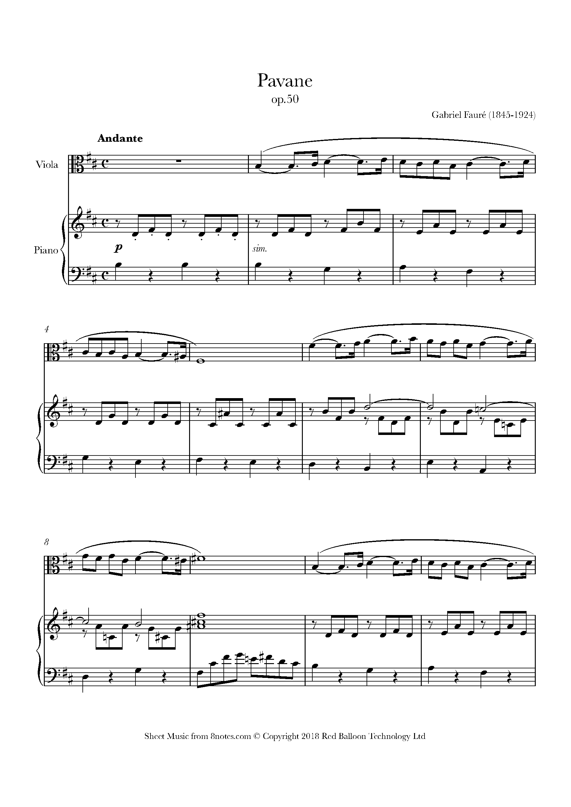 ﻿Fauré - Pavane Sheet music for Viola - 8notes.com