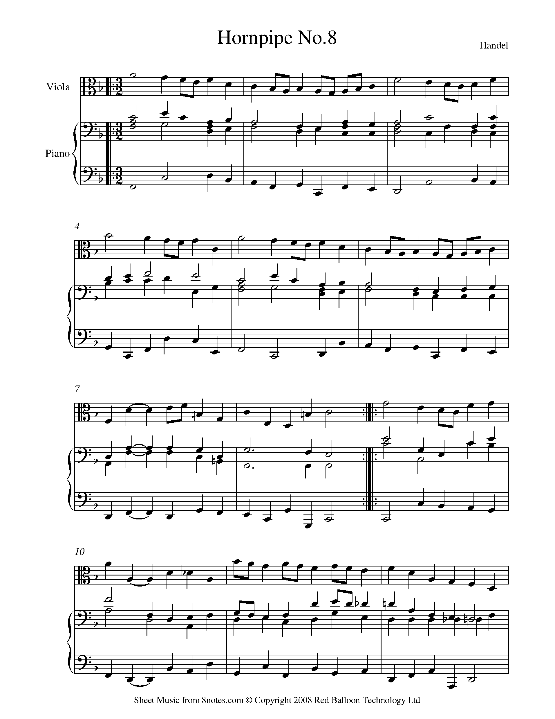 Handel - Hornpipe from Water Music Sheet music for Viola - 8notes.com