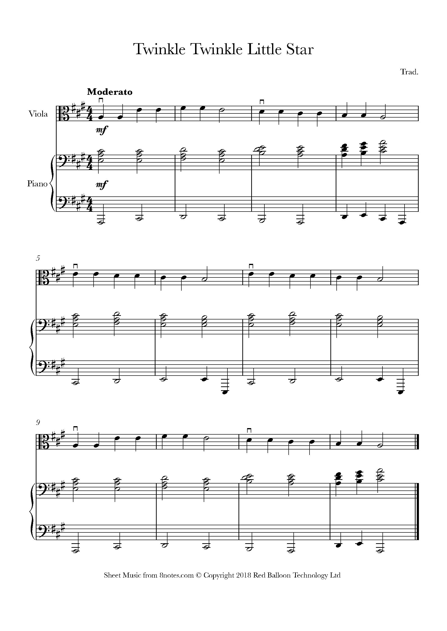 twinkle viola 8notes sheet major keyboard scores