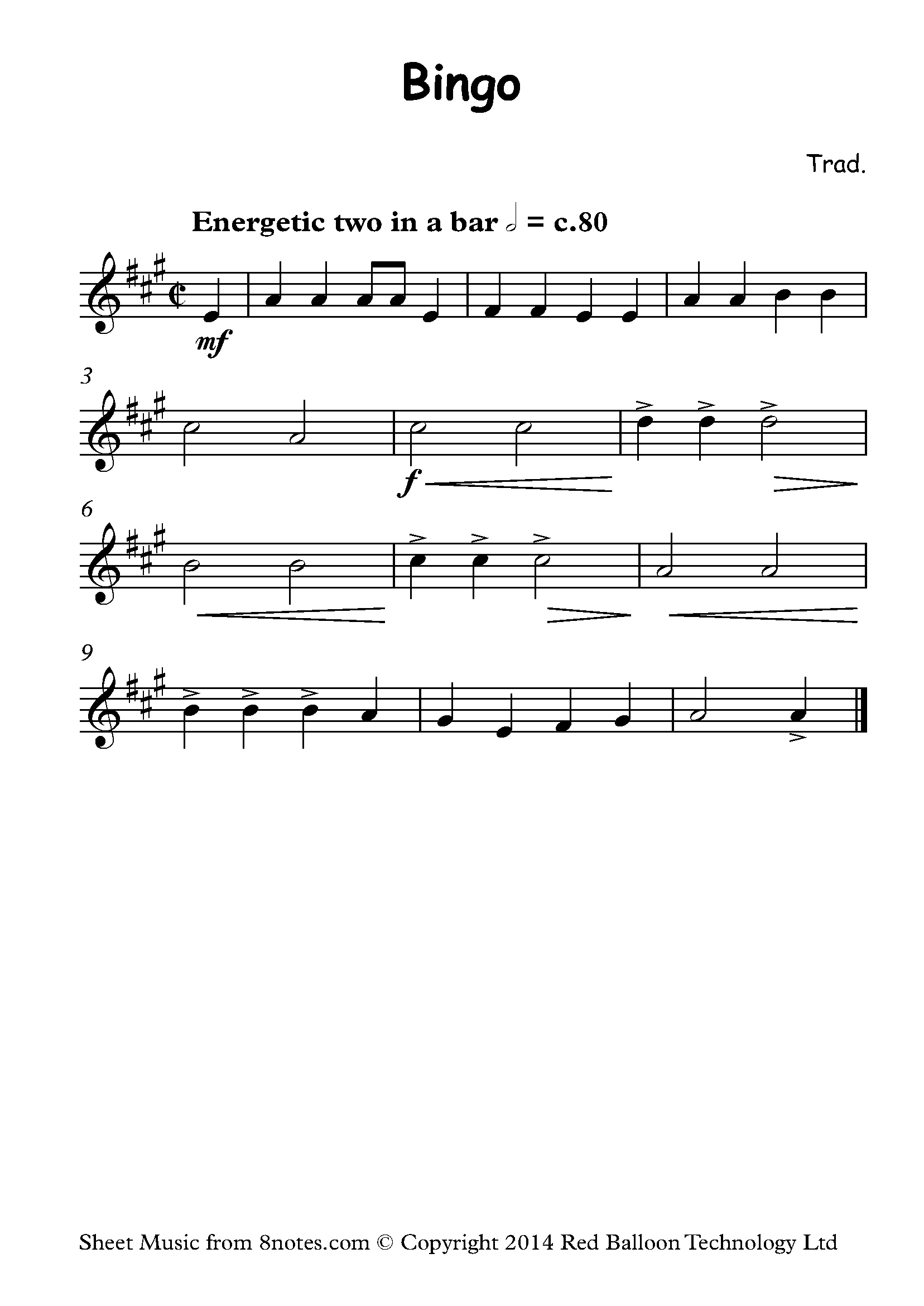 Bingo Sheet music for Violin - 8notes.com