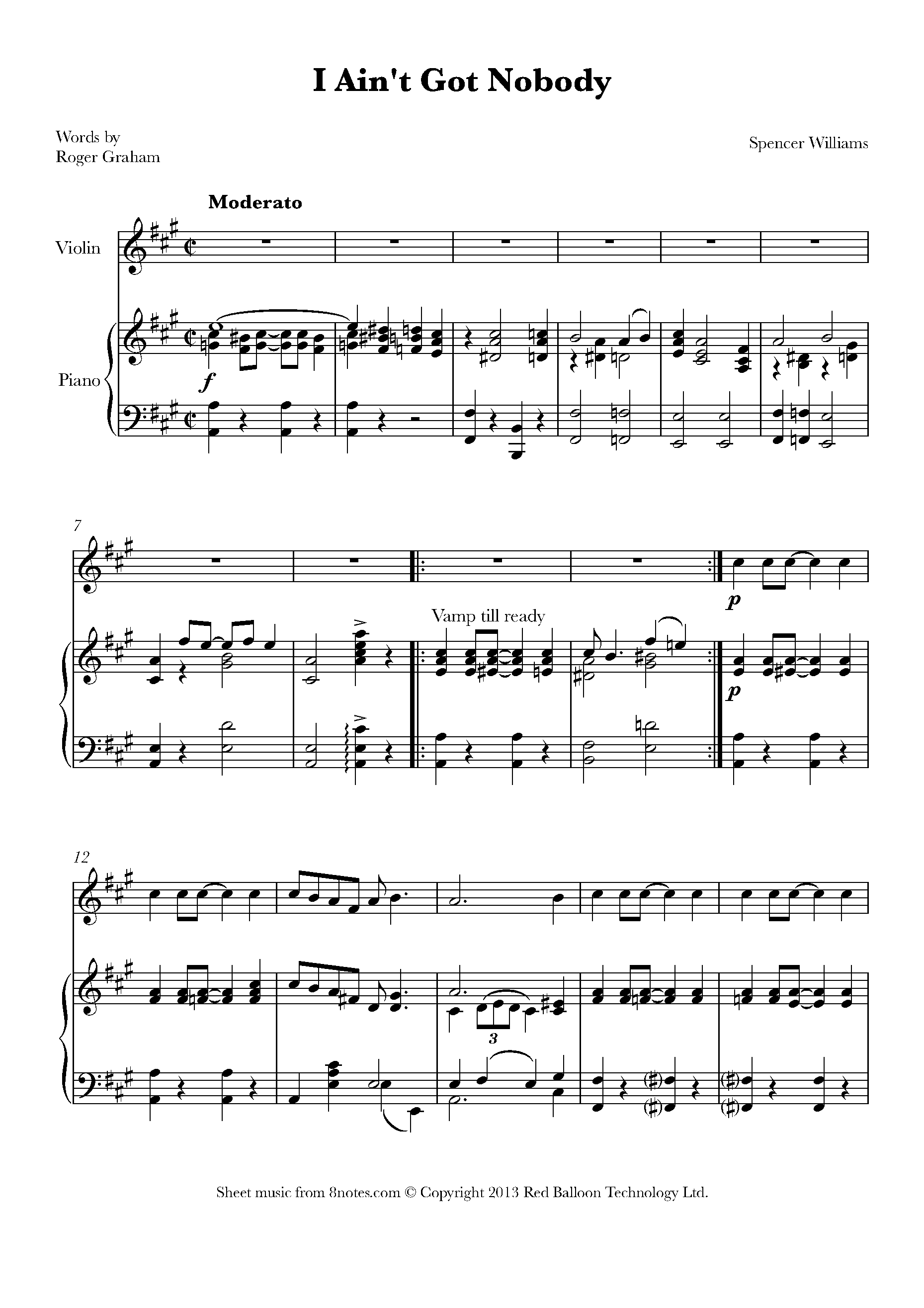 Spencer Williams - I ain't got nobody Sheet music for Violin - 8notes.com