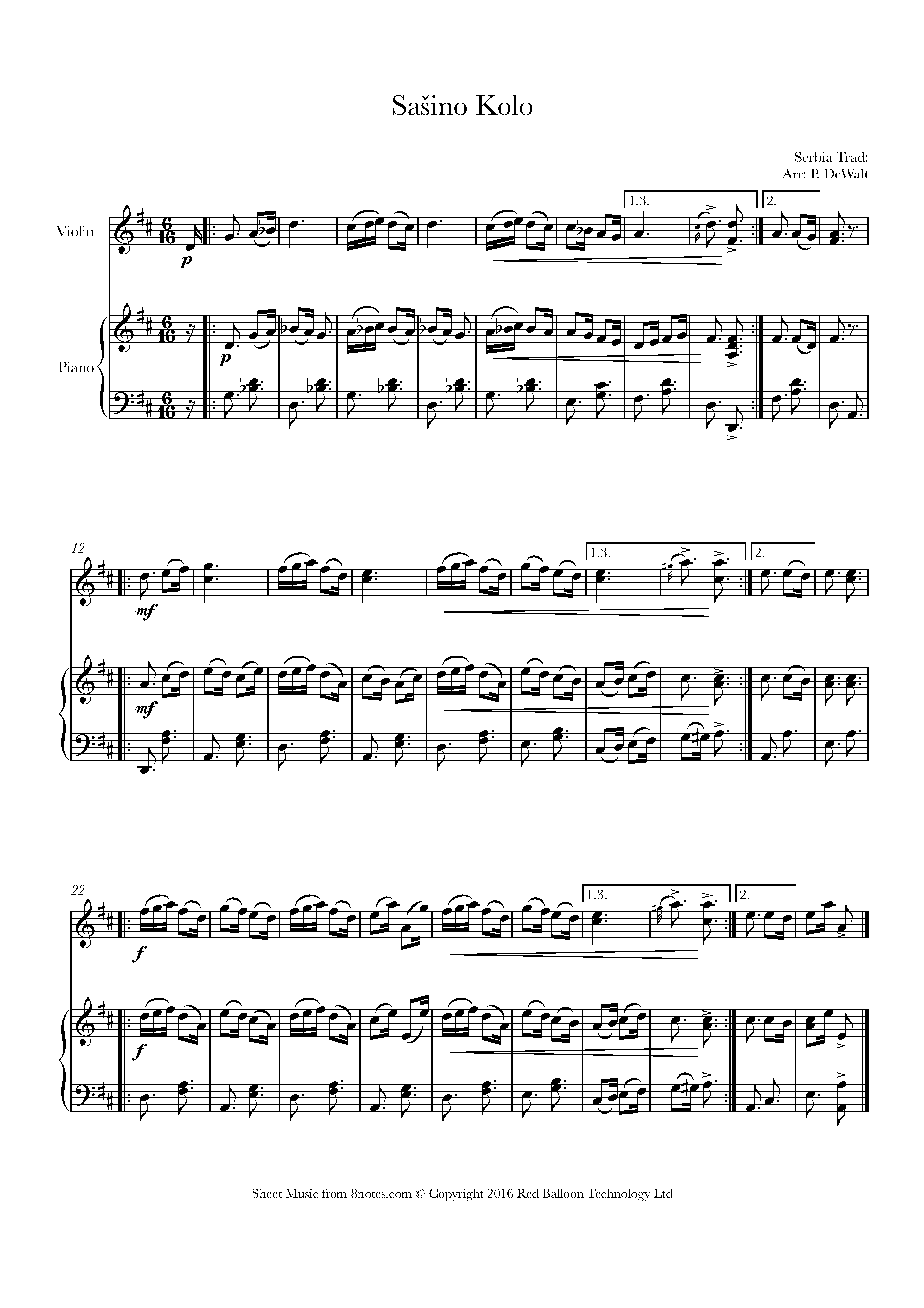 ﻿Sašino Kolo Sheet music for Violin - 8notes.com