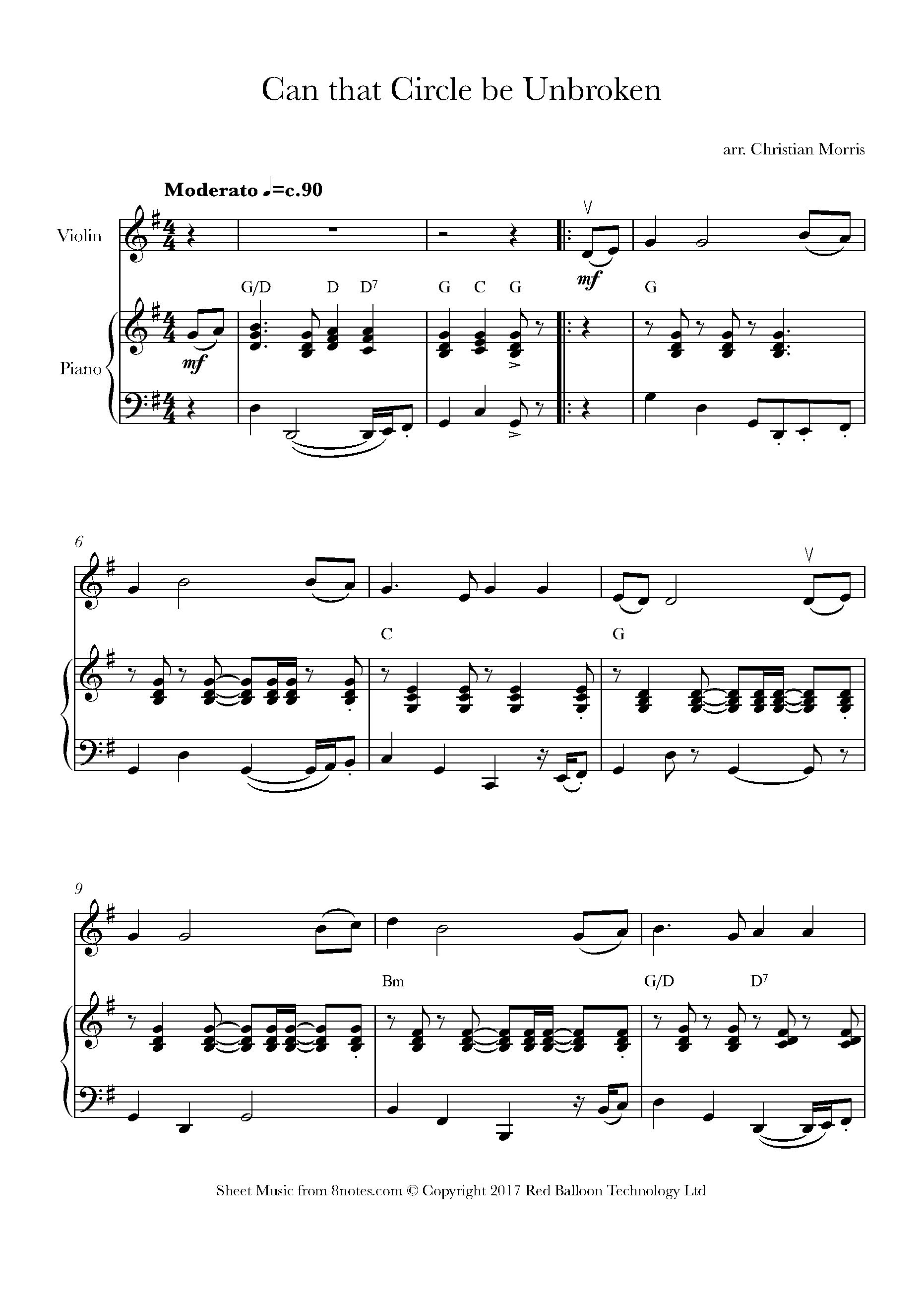 Will The Circle Be Unbroken Sheet Music For Violin 8notes Com