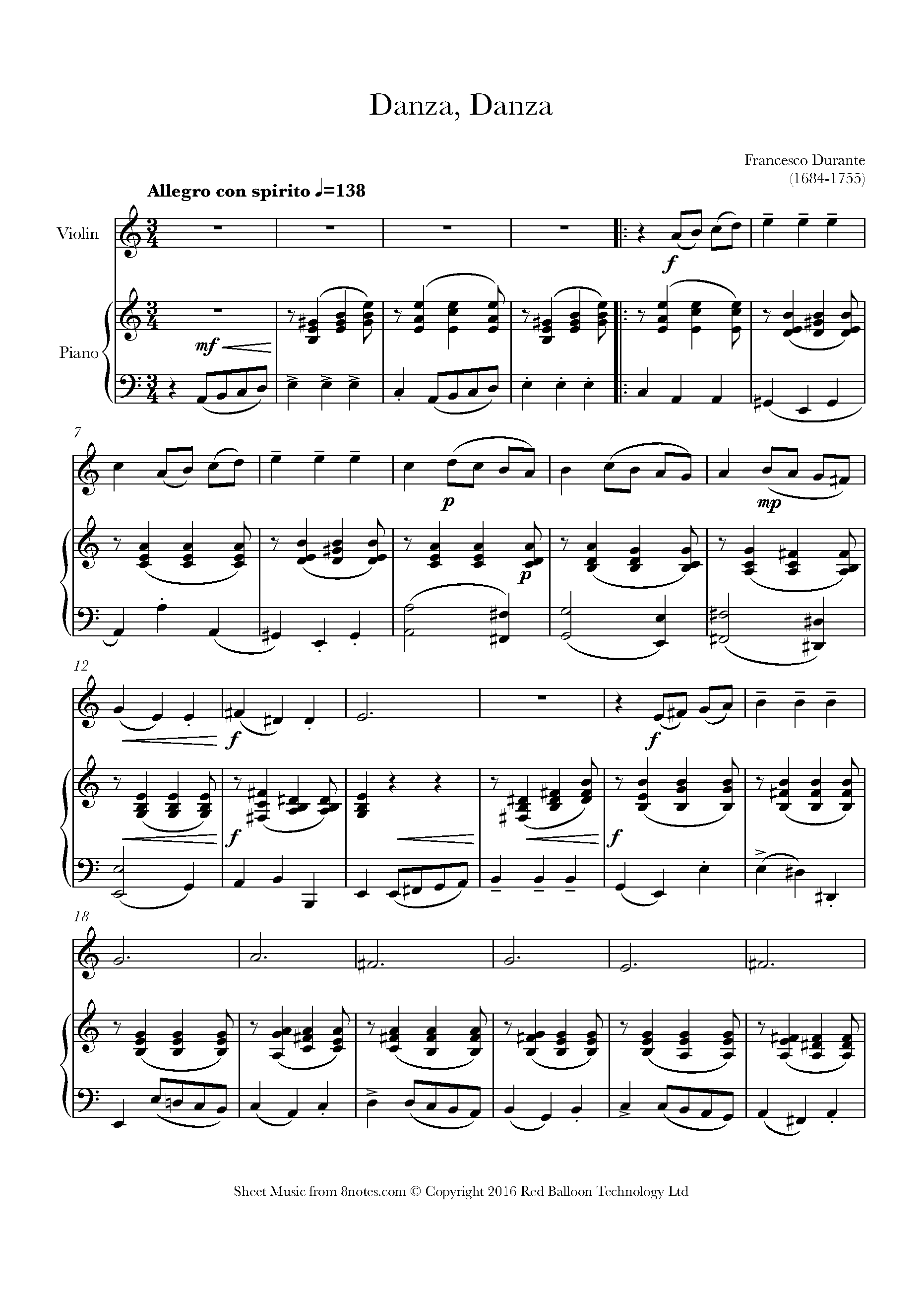 Durante - Danza, Danza Sheet music for Violin - 8notes.com