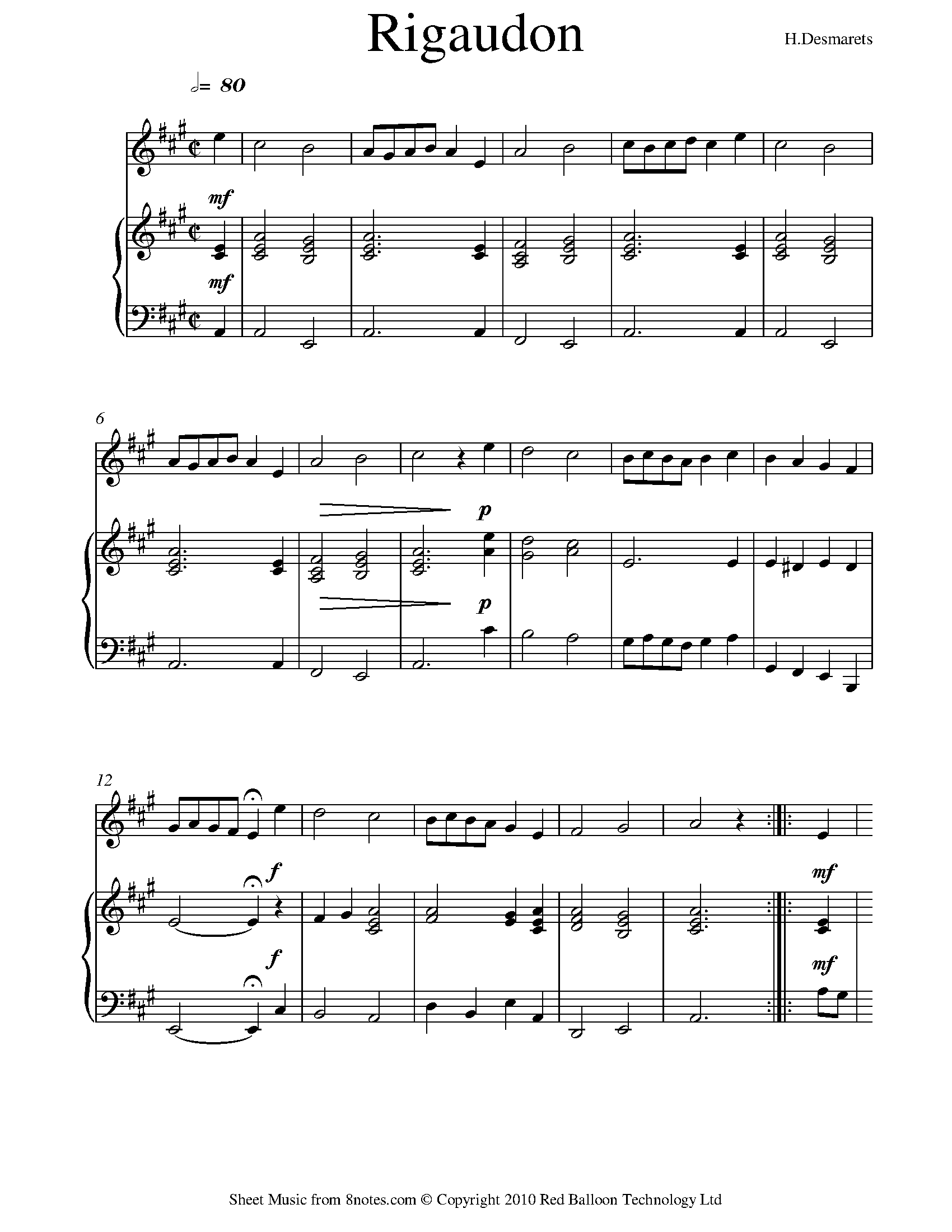 Henri Desmarets - Rigaudon Sheet music for Violin - 8notes.com