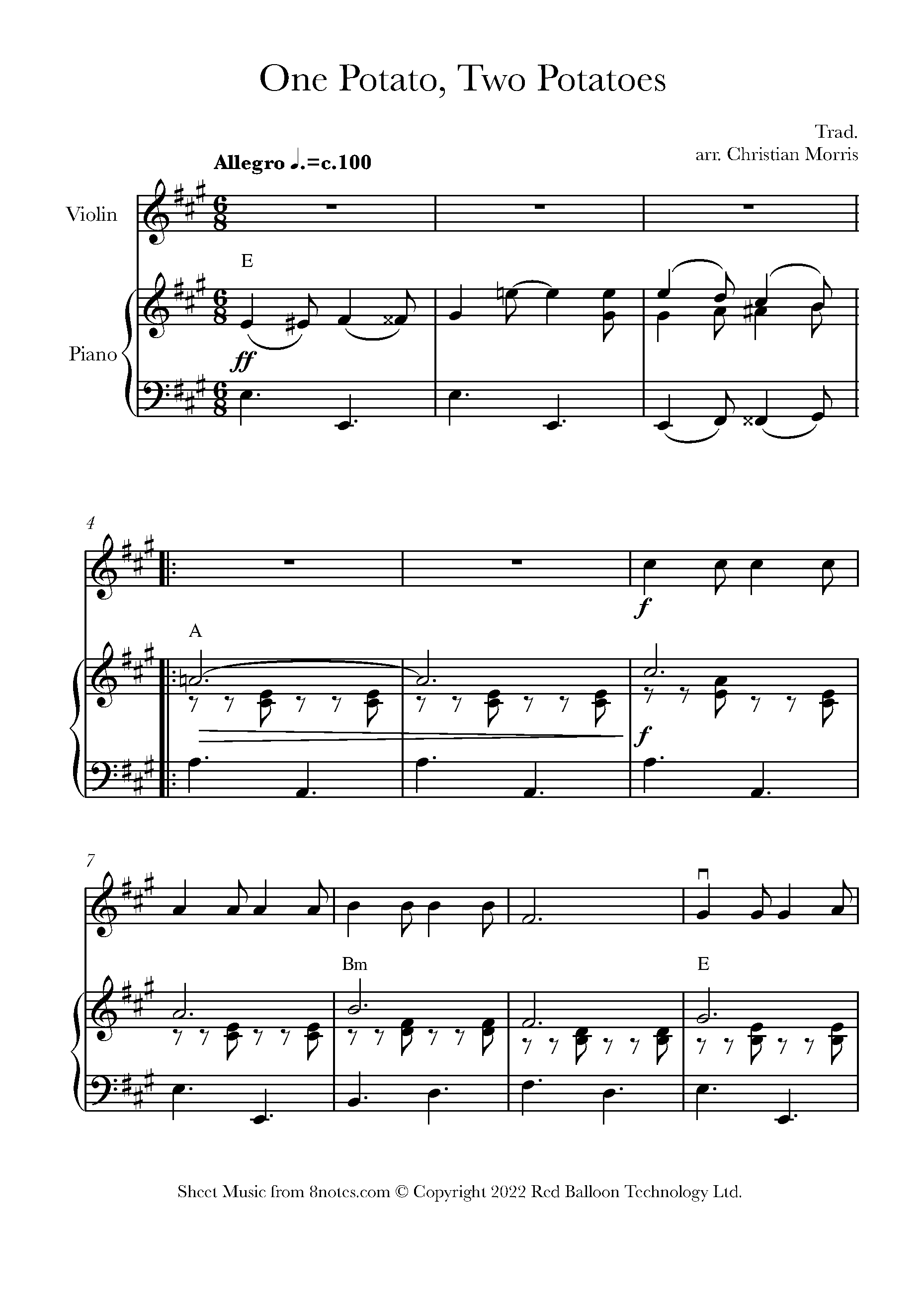 One Potato, Two Potatoes Sheet music for Violin - 8notes.com