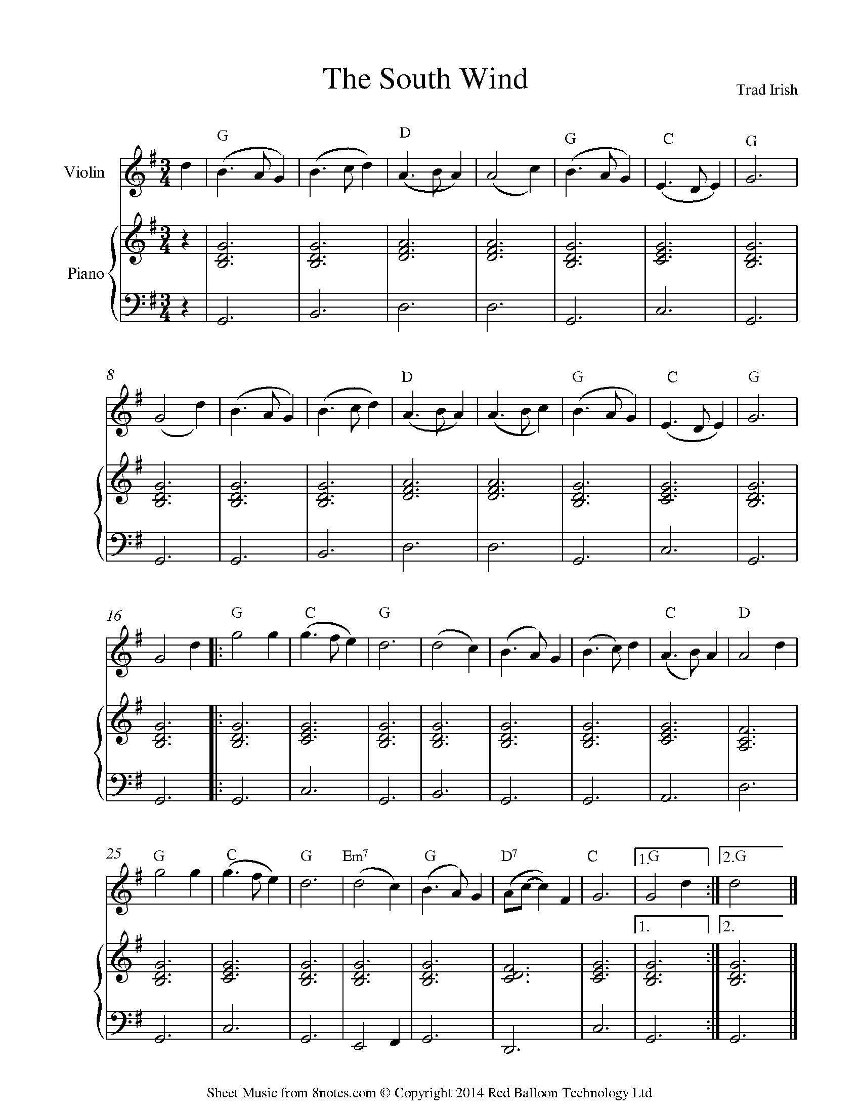 The South Wind Sheet music for Violin - 8notes.com