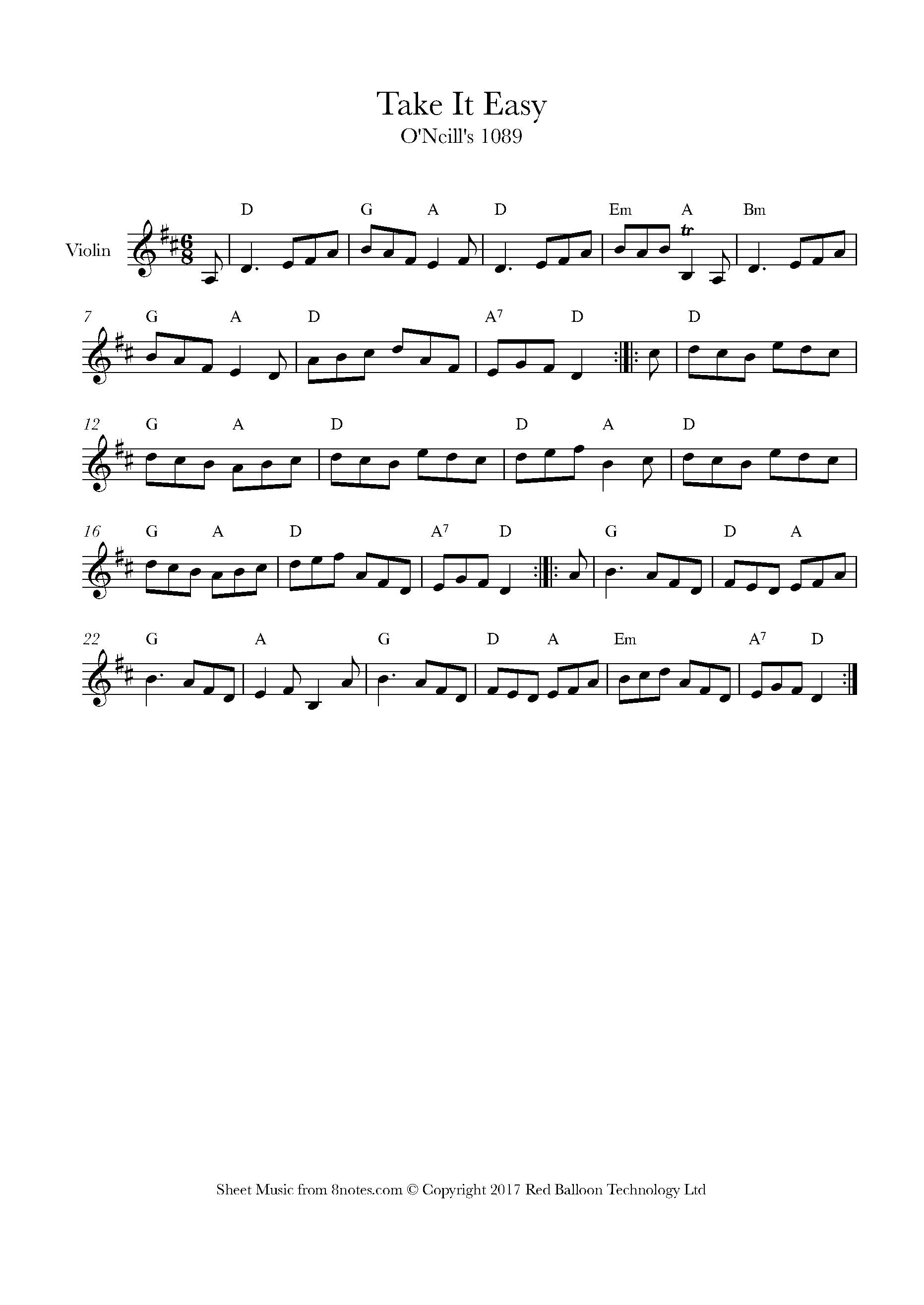 Take It Easy Irish Doublejig Sheet Music For Violin 