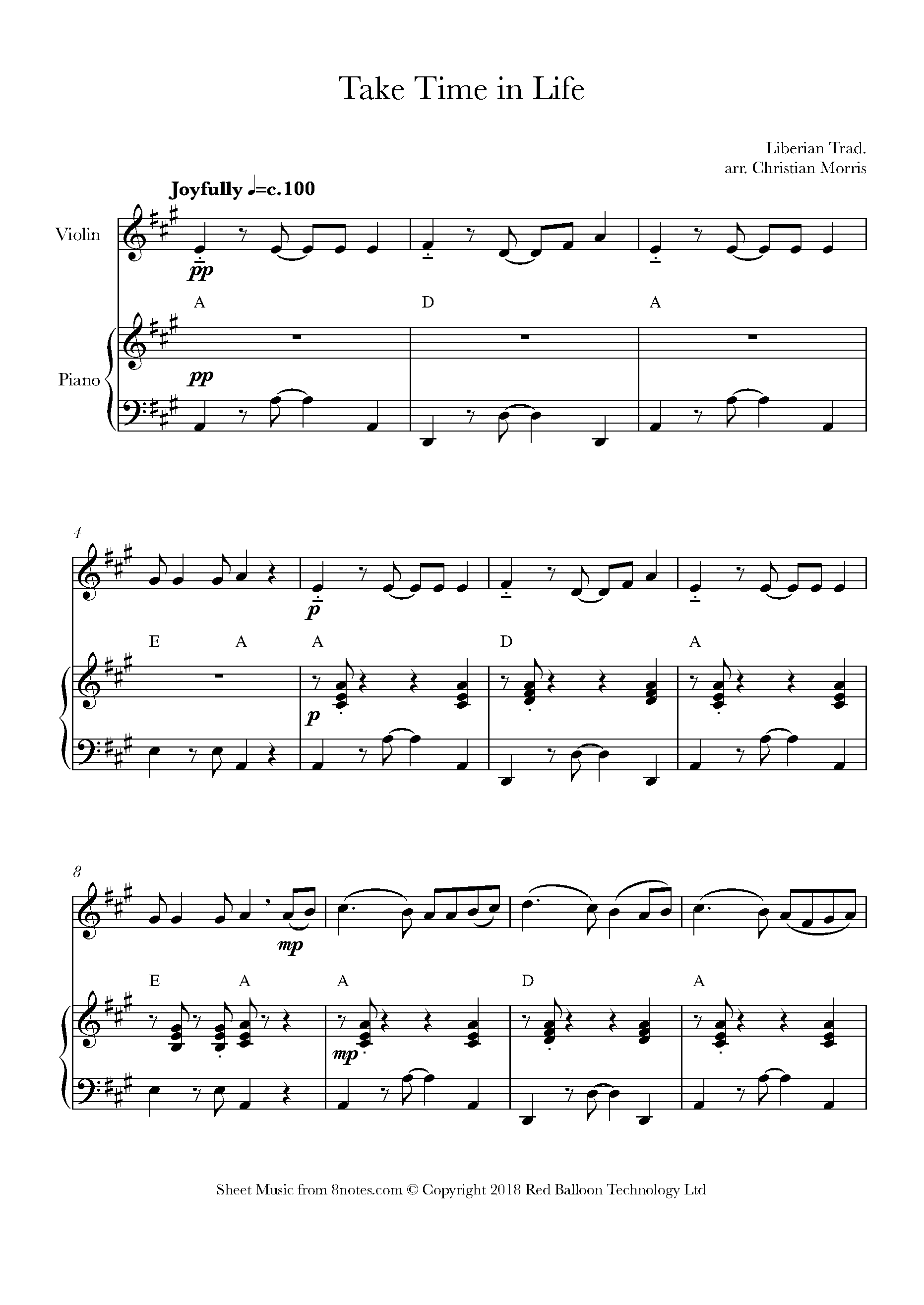 Take Time in Life Sheet music for Violin - 8notes.com