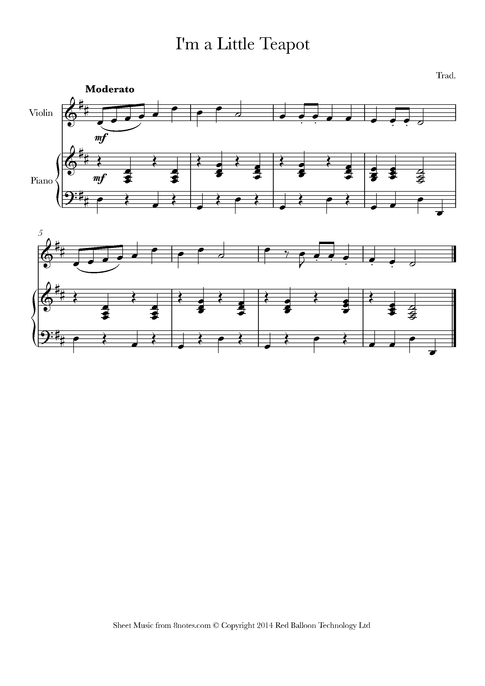 I'm a Little Teapot Sheet music for Violin - 8notes.com