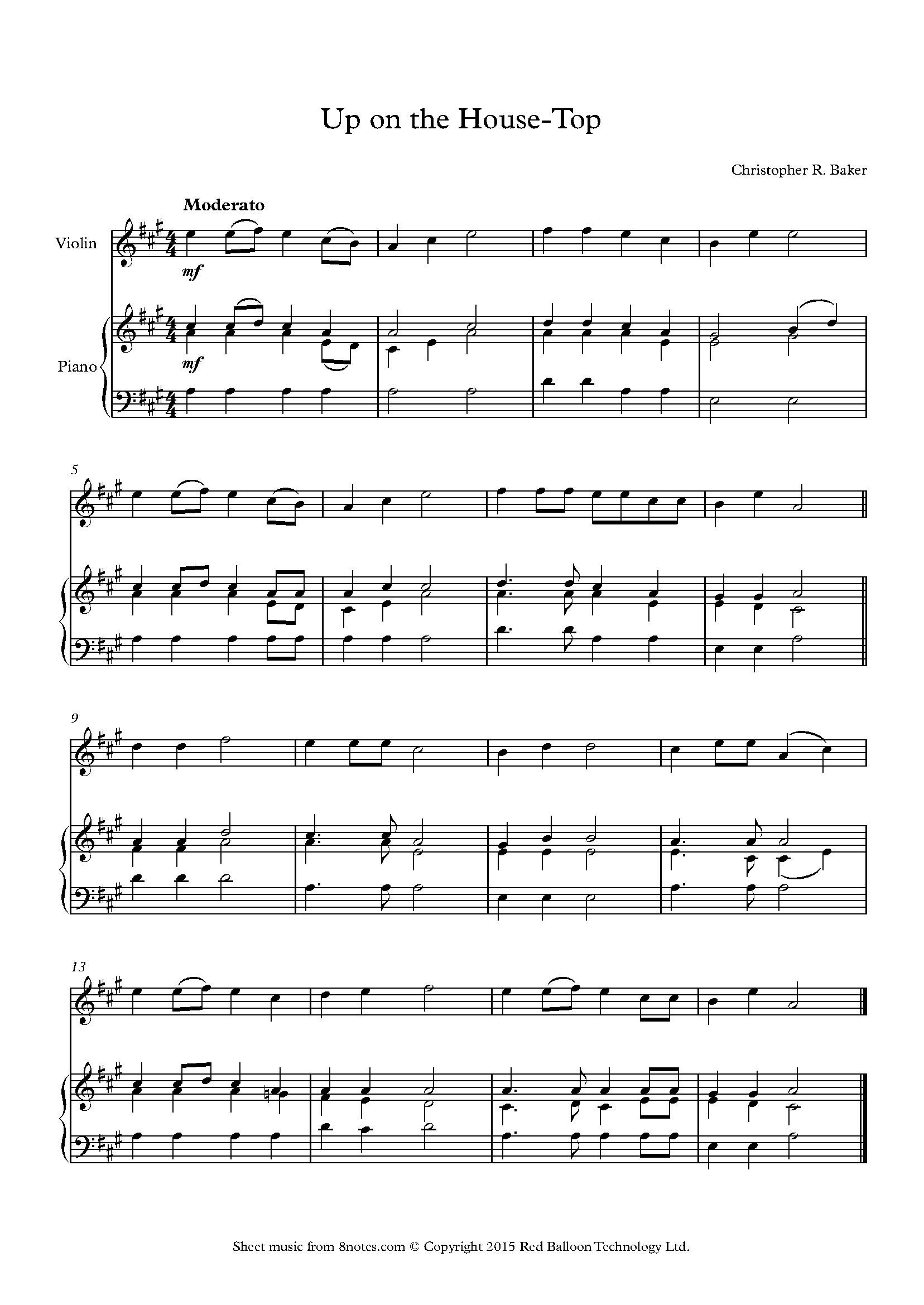 Baker - Up On The House-Top Sheet Music For Violin - 8notes.com