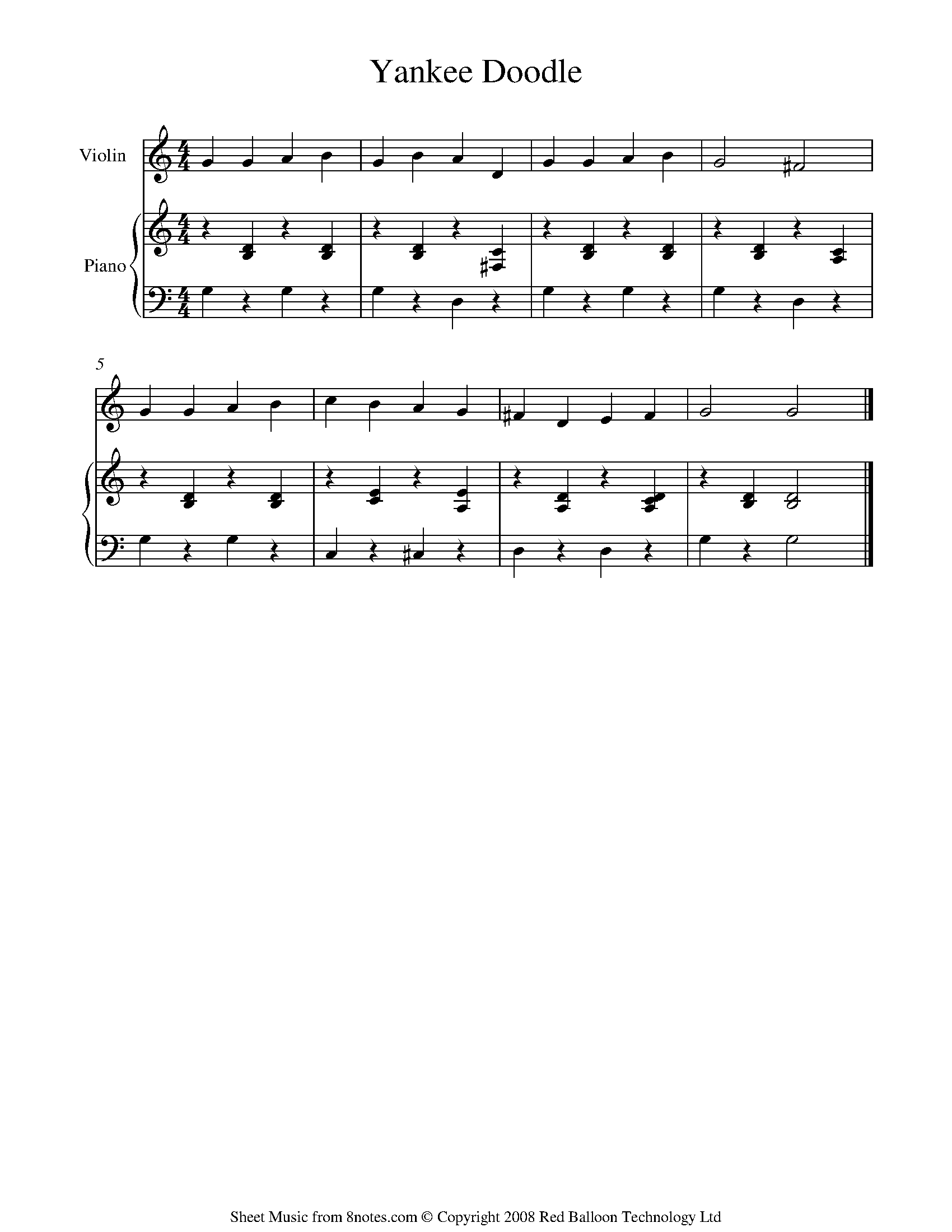 Yankee Doodle Sheet music for Violin - 8notes.com