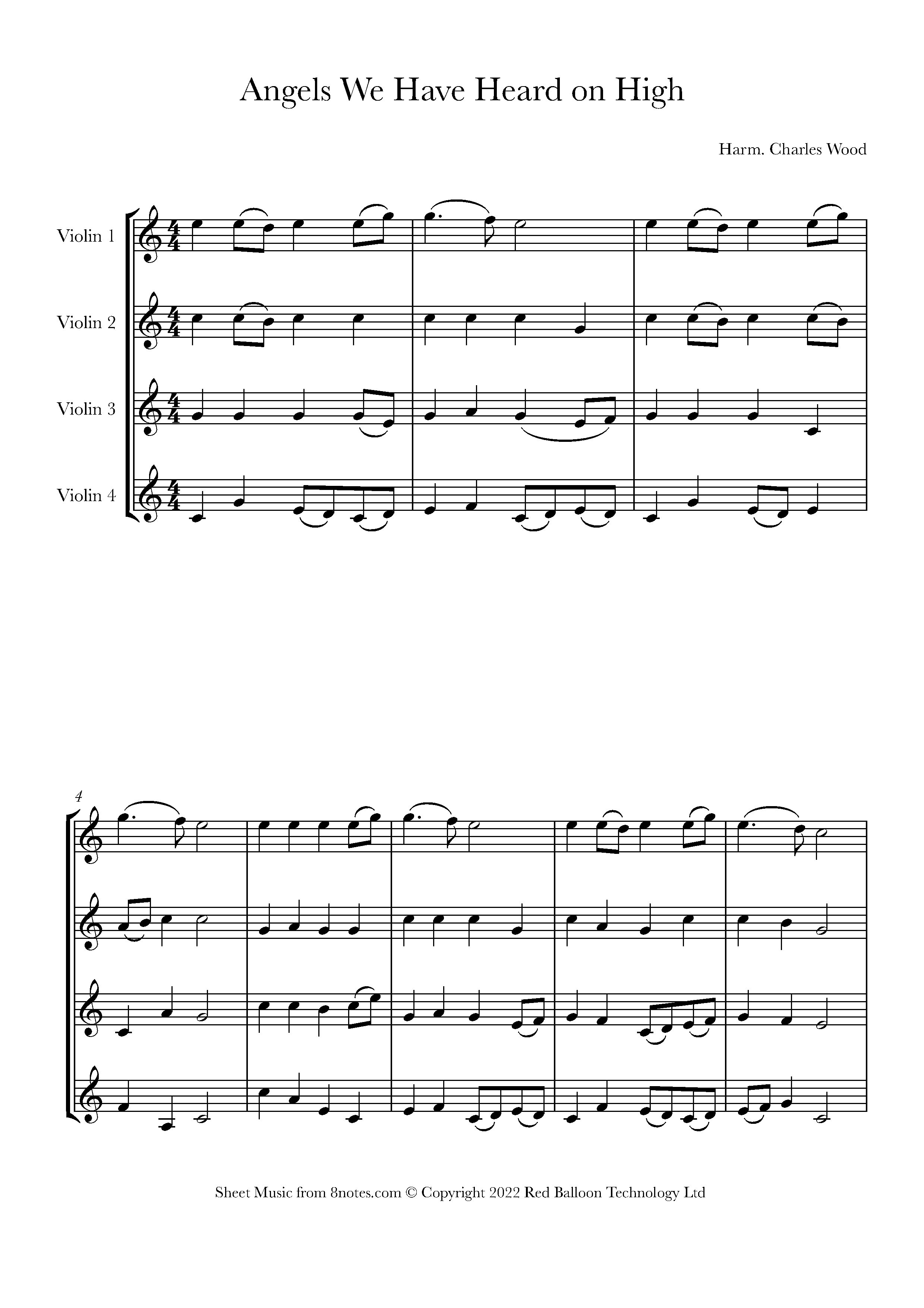 Angels We Have Heard on High Sheet music for Violin Quartet - 8notes.com