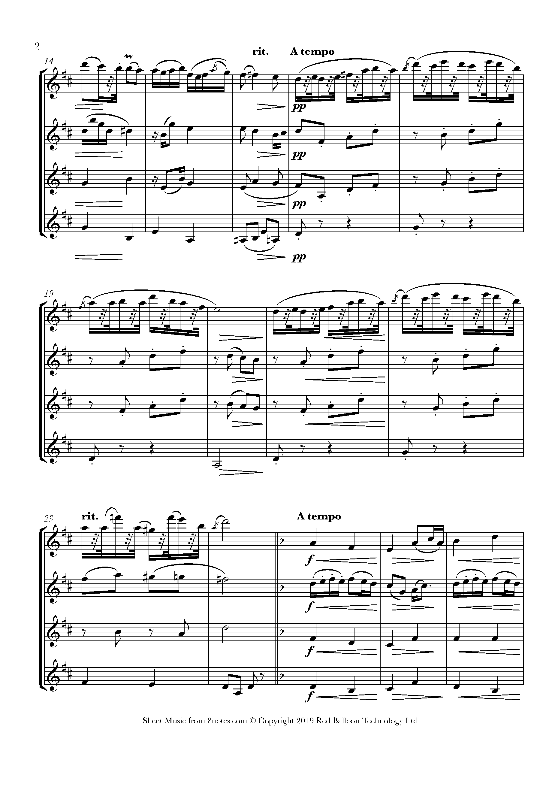 ﻿Dvořák - Humoresque Op. 101, No. 7 Sheet music for Violin Quartet ...