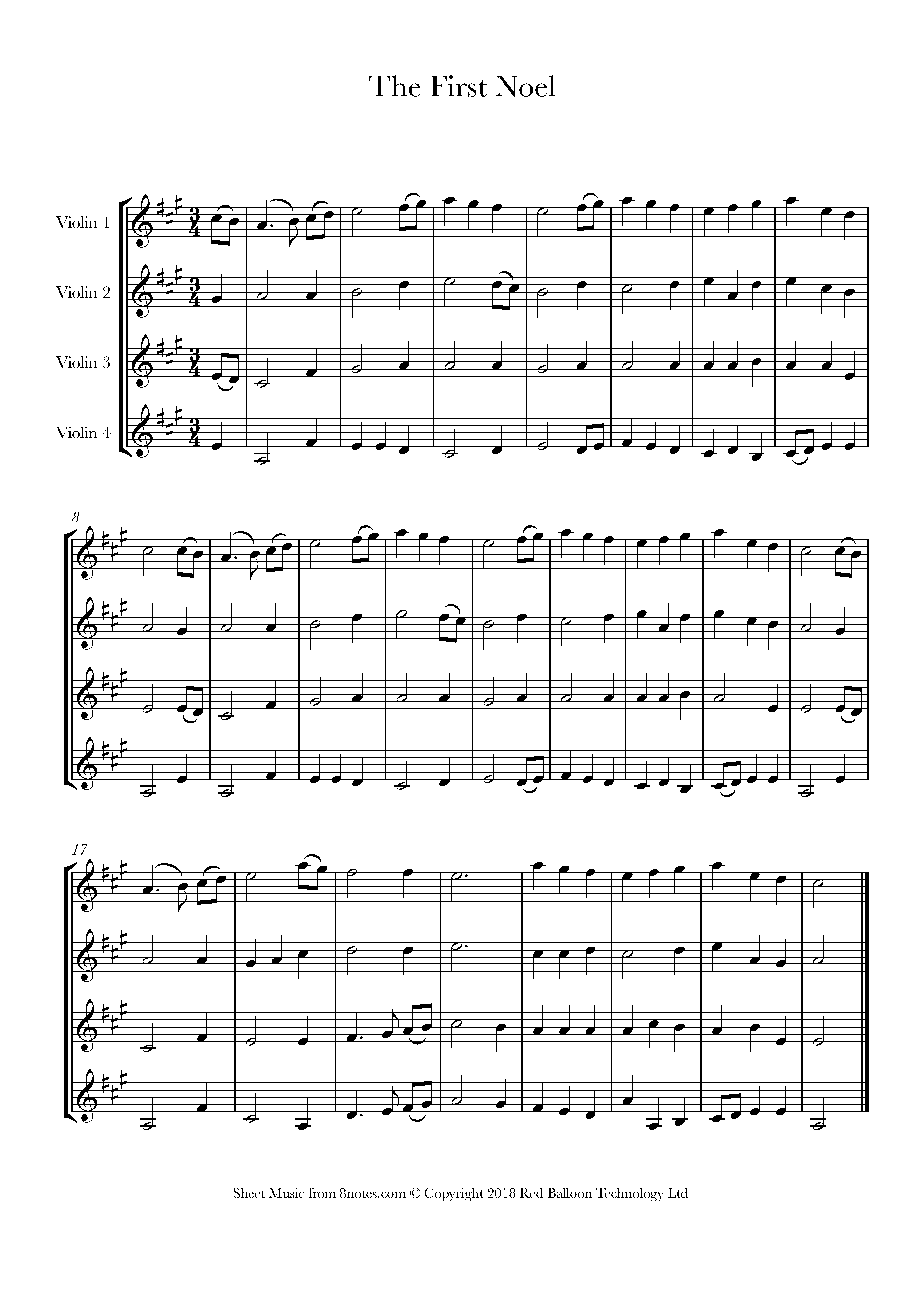 The First Noel Sheet Music For Violin Quartet