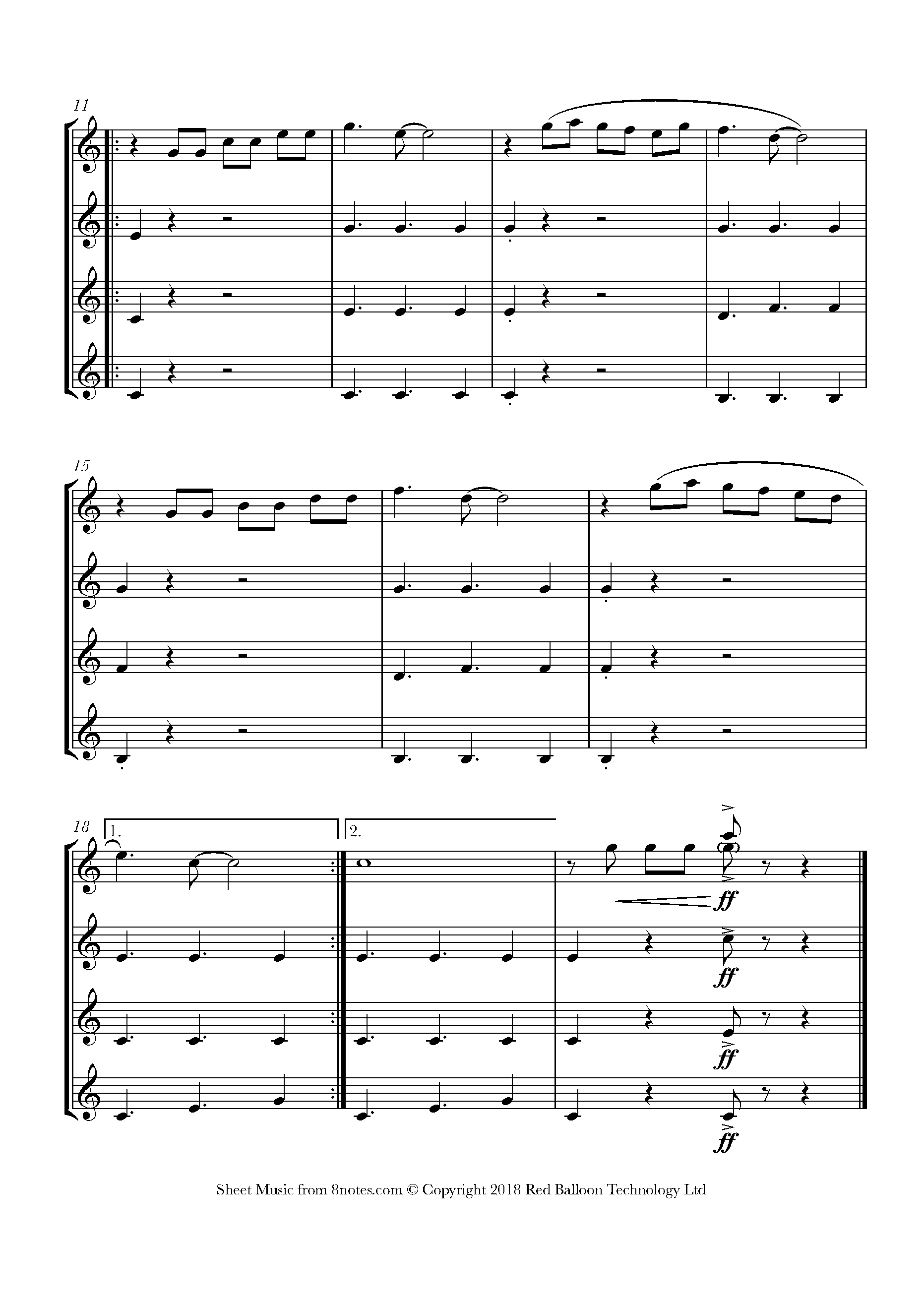 La Cucaracha (Mexico) Sheet music for Violin Quartet - 8notes.com