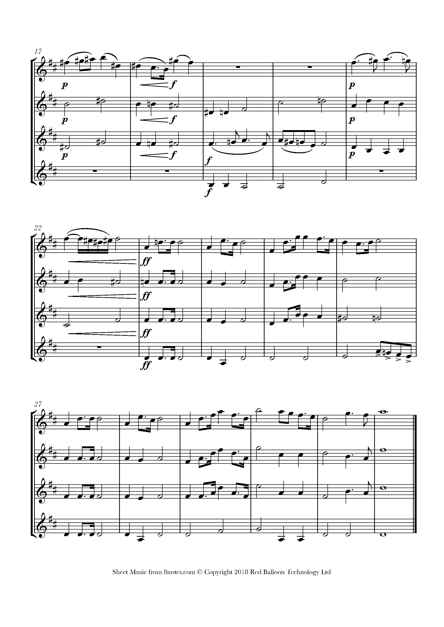 Wagner - Wedding March Sheet Music For Violin Quartet - 8notes.com