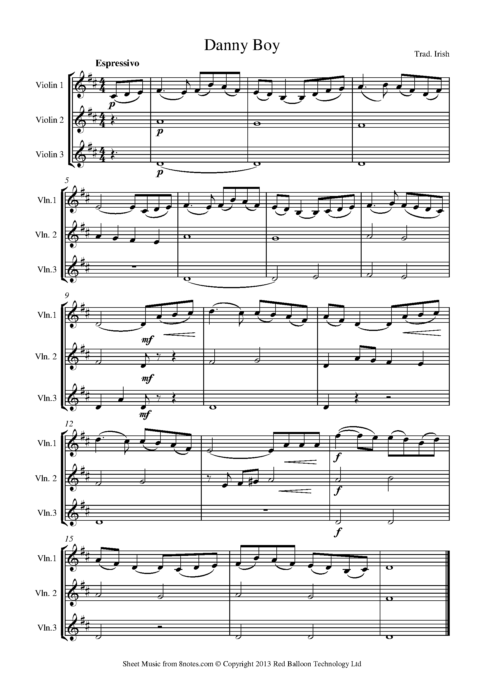 Danny Boy Sheet Music For Violin Trio - 8notes.com