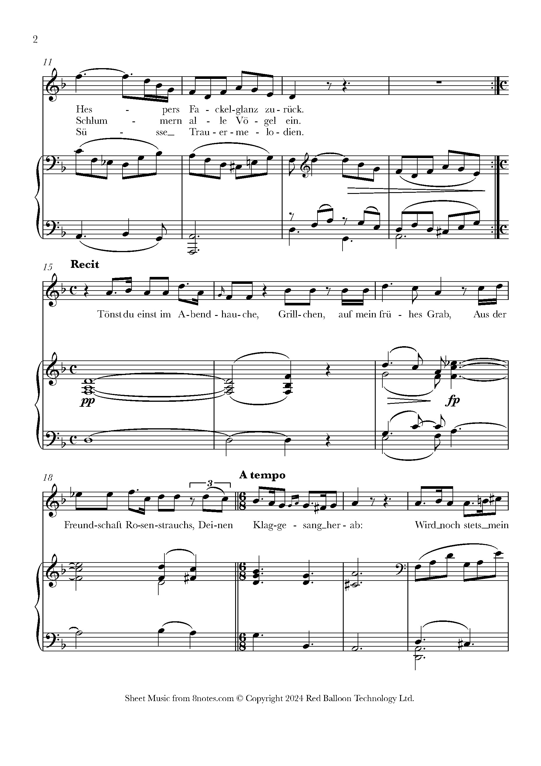 Schubert, Franz - Der Abend, D.108 for Voice - Free Sheet music for ...