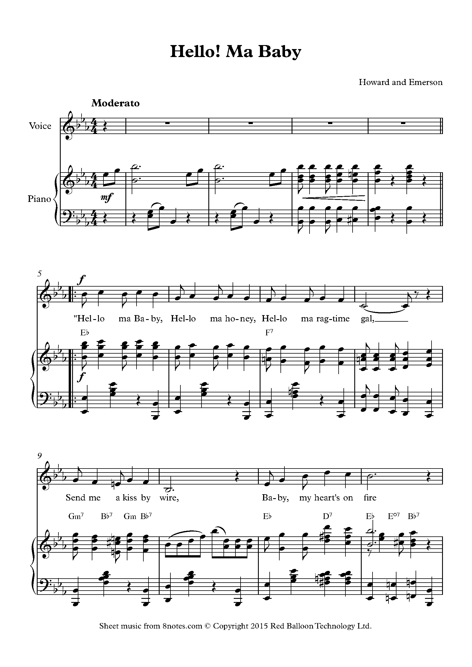 Howard and Emerson - Hello! Ma Baby Sheet music for Voice - 8notes.com