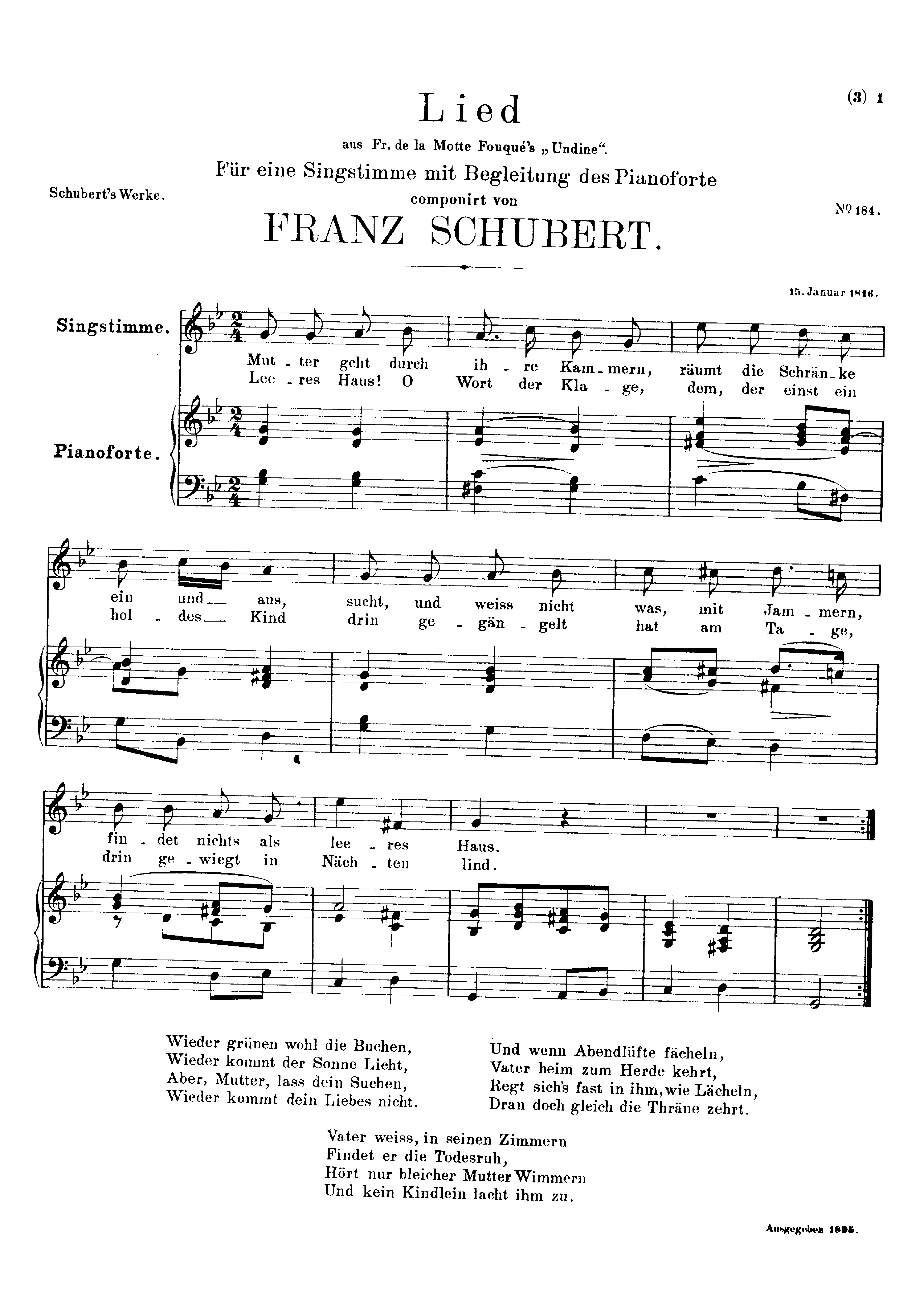 Schubert Franz Lied D Sheet Music For Voice Notes Com