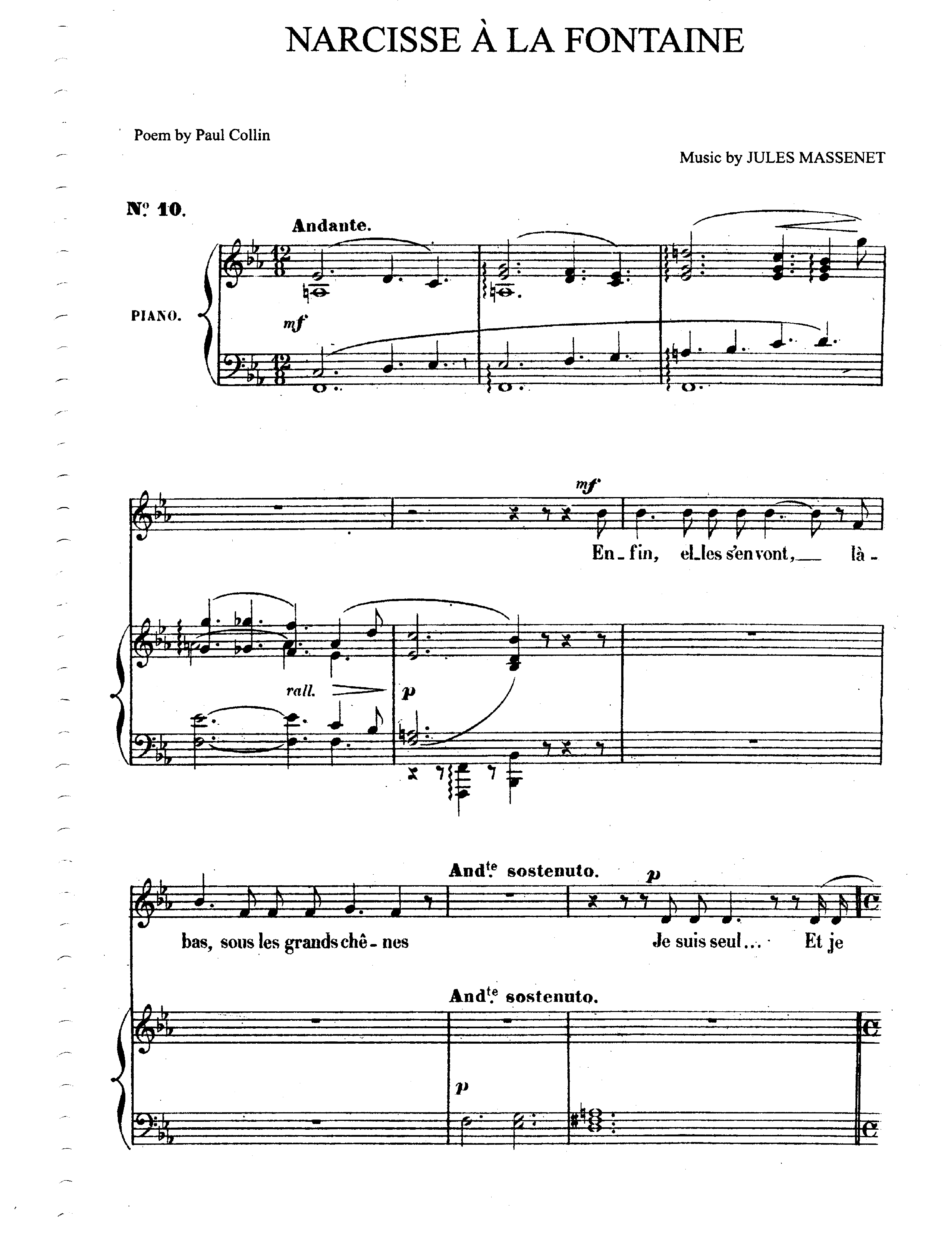 Massenet, Jules - Narcisse à la fontaine for Voice - Free Sheet music ...