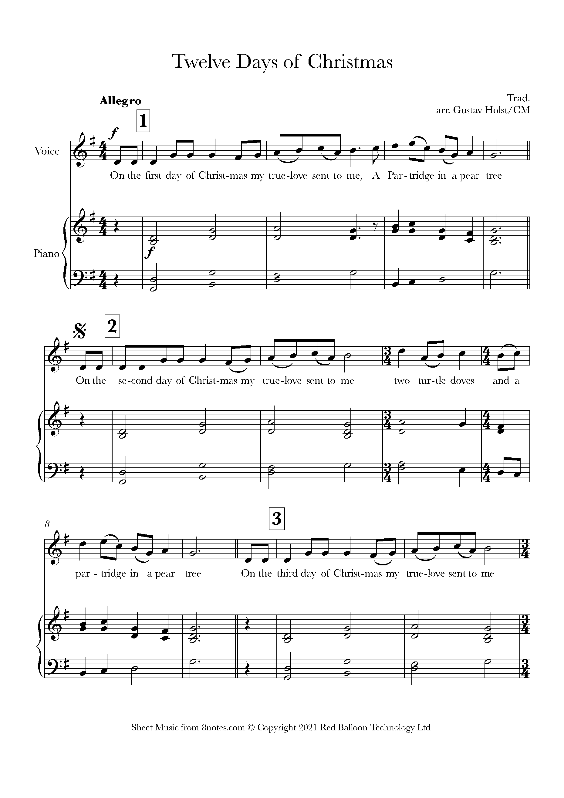 12 Days of Christmas Sheet music for Voice - 8notes.com