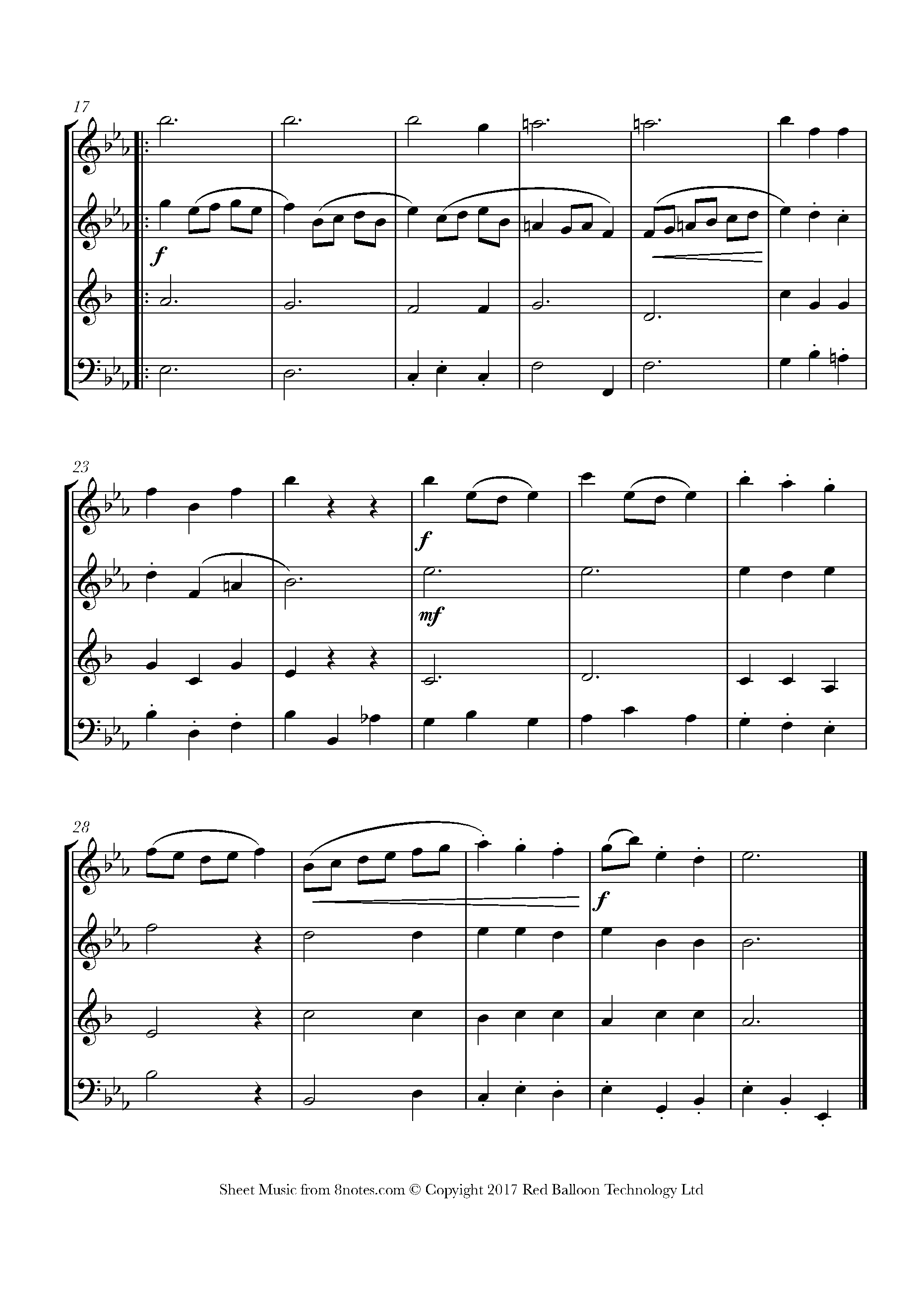 Bach - Minuet Sheet Music For Wind Quartet - 8notes.com