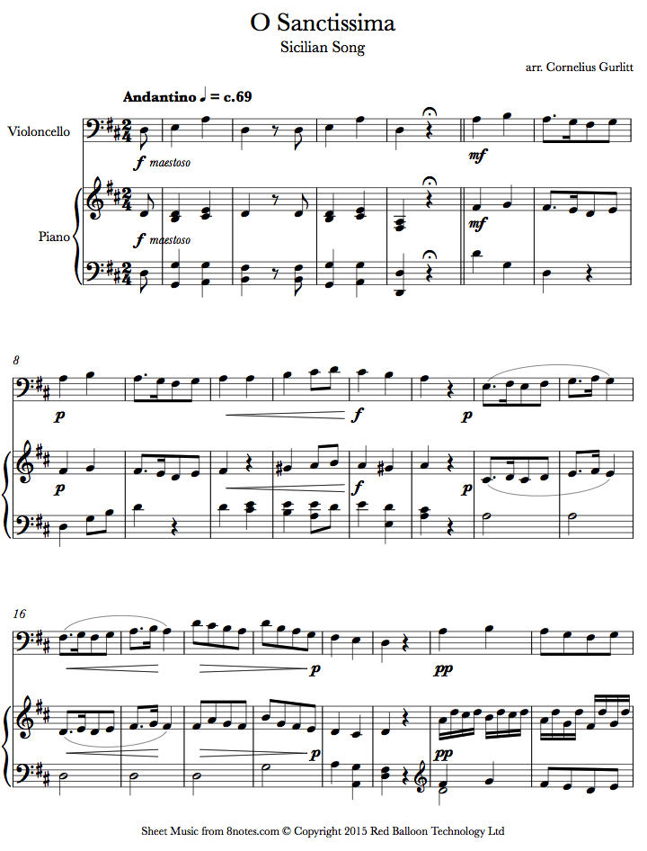 O Sanctissima (Sicilian Song) sheet music for Cello - 8notes.com