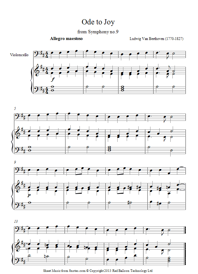 Beethoven - Theme from Ode to Joy sheet music for Cello - 8notes.com