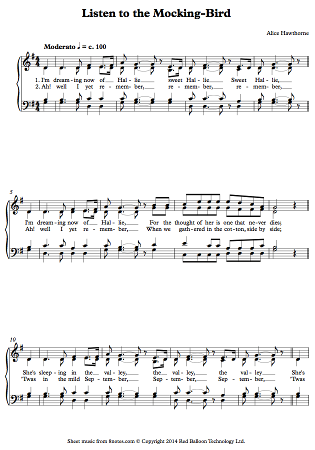 Listen To The Mocking-bird Sheet Music For Choir - 8notes.com