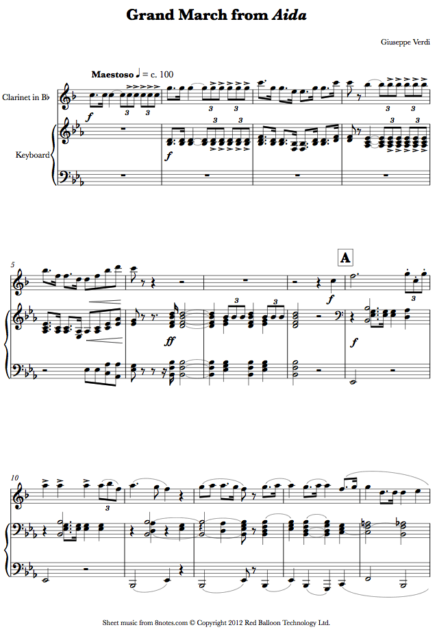 Verdi - Grand March from Aida sheet music for Clarinet - 8notes.com