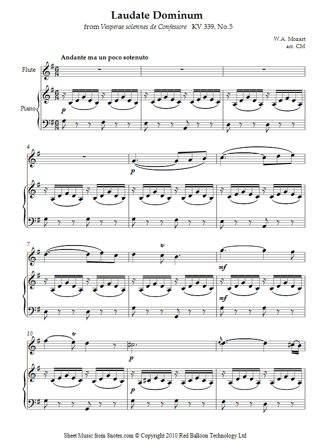 Mozart - Laudate Dominum Sheet Music For Flute - 8notes.com