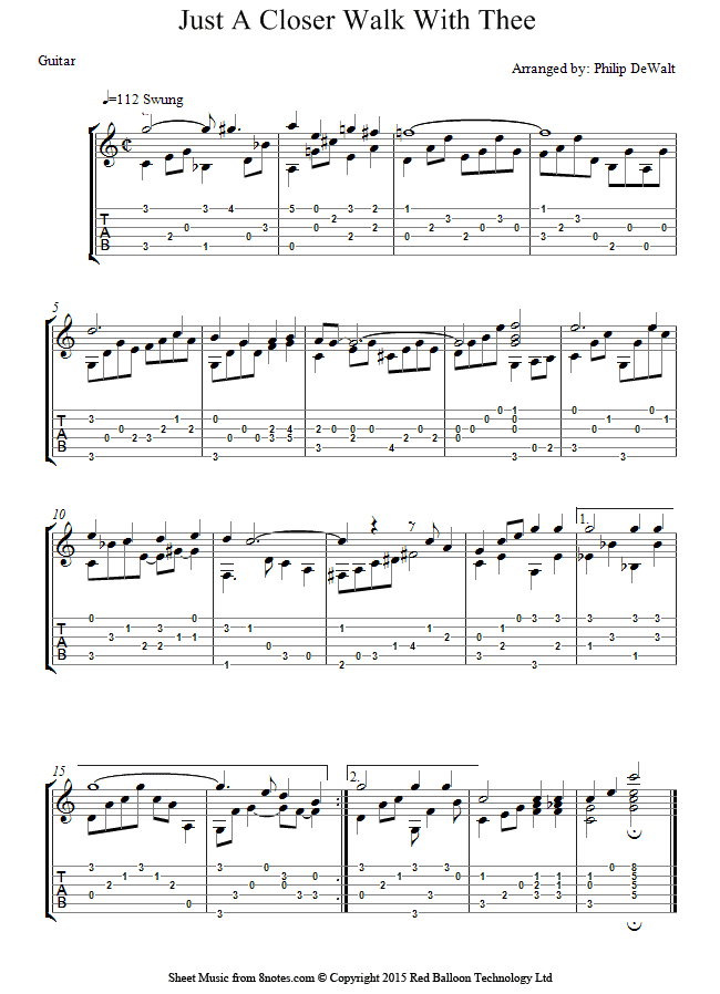 Just A Closer Walk With Thee sheet music for Guitar - 8notes.com