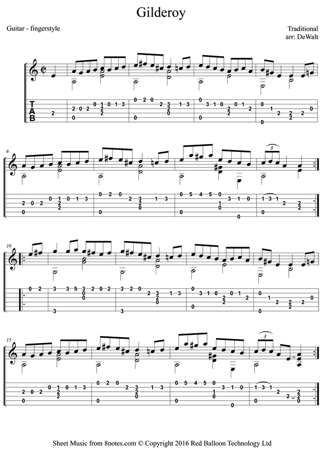 Gilderoy (Fingerstyle Guitar) sheet music for Guitar - 8notes.com