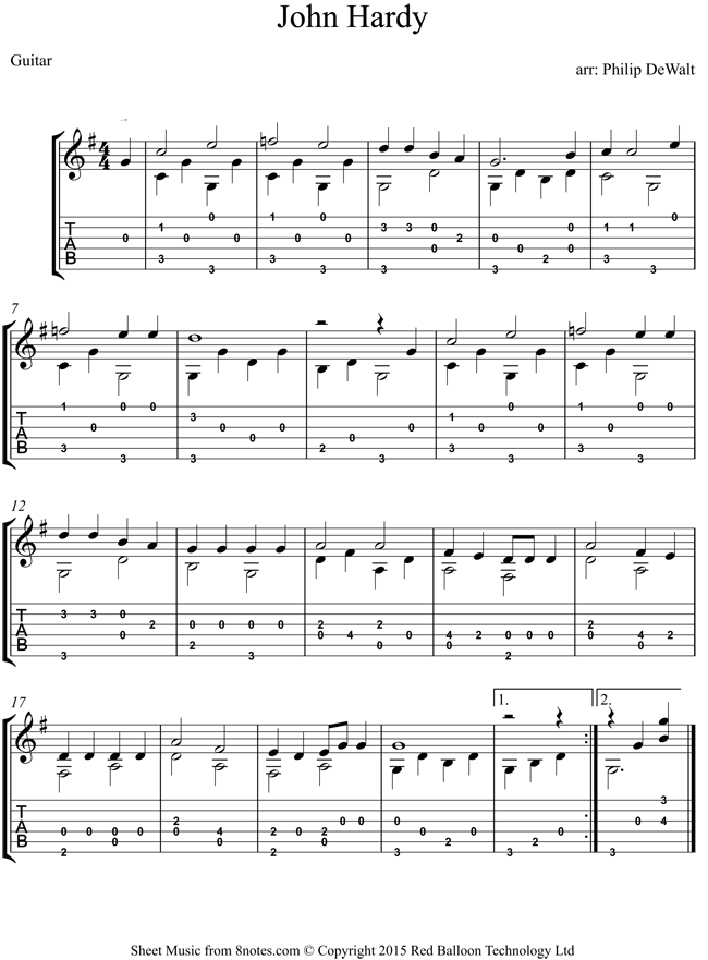 John Hardy sheet music for Guitar - 8notes.com