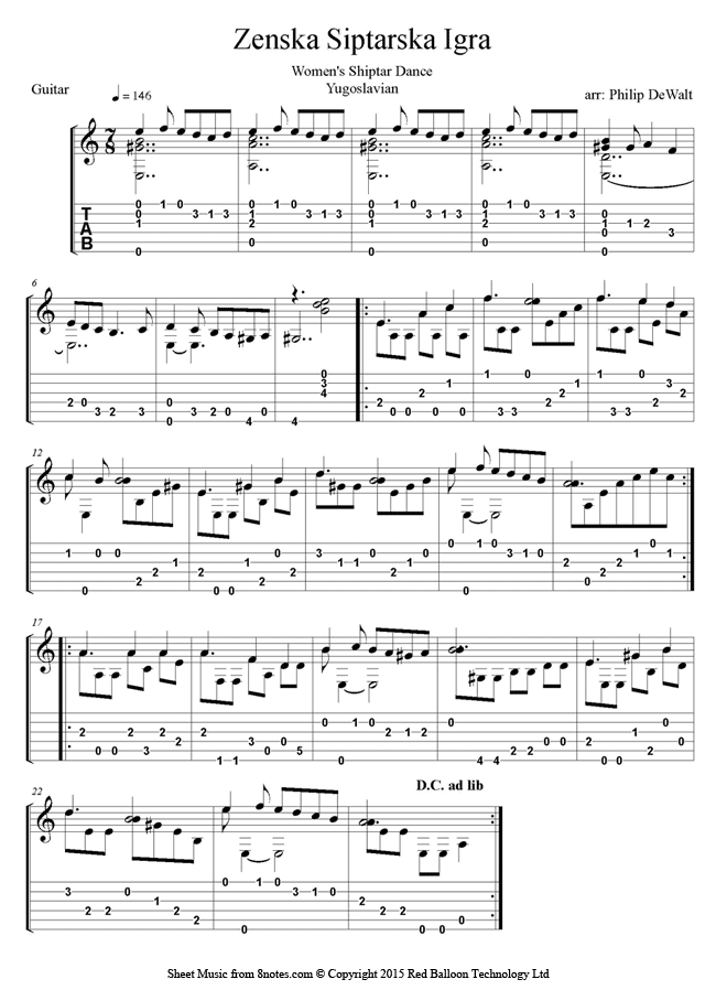 Zenska Siptarska Igra sheet music for Guitar - 8notes.com