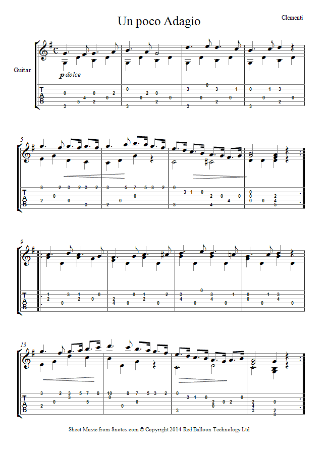 Clementi - Un poco Adagio sheet music for Guitar - 8notes.com