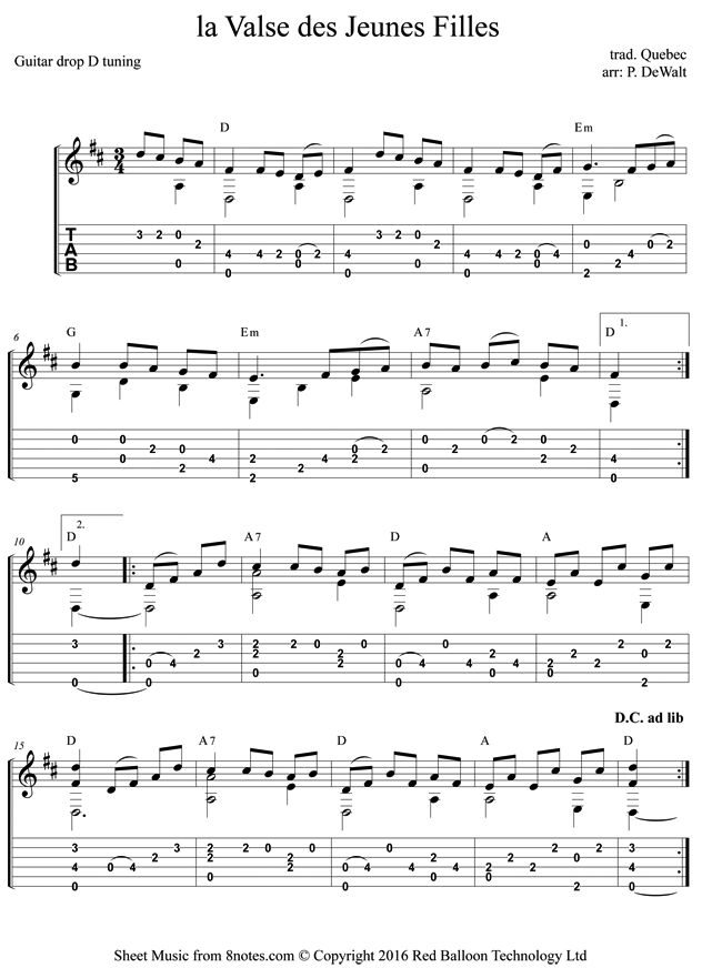 la Valse des Jeunes Filles sheet music for Guitar - 8notes.com