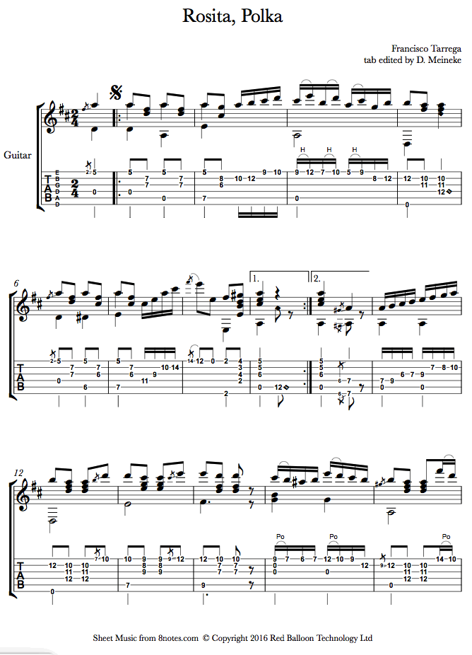 ﻿tárrega Rosita Polka Sheet Music For Guitar 