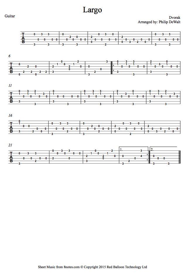 ﻿Dvořák - Largo from the New World Symphony Guitar Tab - 8notes.com