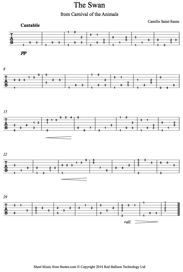 ﻿Saint-Saëns - The Swan from Carnival of the Animals Guitar Tab ...