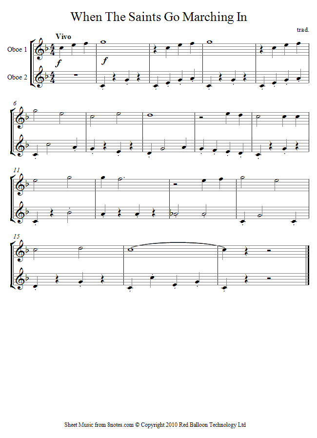 When the Saints Go Marching in sheet music for Oboe Duet - 8notes.com