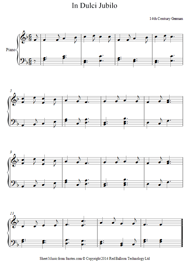 In Dulci Jubilo sheet music for Piano - 8notes.com