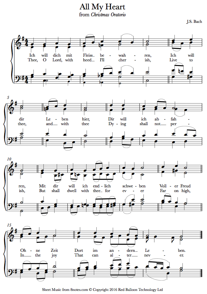 Bach - All My Heart (Christmas Oratorio) sheet music for Piano - 8notes.com