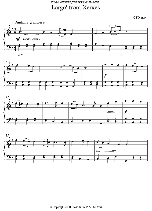 Handel - Largo from Xerxes (easy) sheet music for Piano - 8notes.com